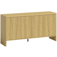 HOMCOM Buffet salon, meuble de rangement avec 4 portes rainurées, étagère réglable, ouverture par pression, 147x40x77cm, chêne