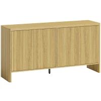 HOMCOM Buffet salon, meuble de rangement avec 4 portes rainurées, étagère réglable, ouverture par pression, 147x40x77cm, chêne(m-1)