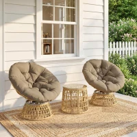 Outsunny Ensemble salon de jardin 3 pièces avec 2 fauteuils papasan pivotant et 1 tables basse ronde polyester résine tressée(m-2)
