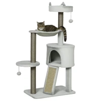 PawHut kattenboom inclusief kattengrot, kattenbed, kattenhangmat en speelgoed 60 cm x 40 cm x 113 cm, lichtgrijs(m-11)