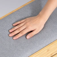 HOMCOM Banc chaussures entrée, banc de rangement en bambou, assise rembourrée, porte en rotin et étagère réglable, bois naturel(m-14)