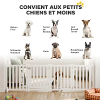 PawHut Barrière de Sécurité Chien Pliable Double Face en Bois, 4 Panneaux avec Porte, Pieds de Support, 205 x 60 cm, Blanc(m-4)