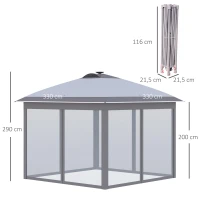Outsunny 3,3 x 3,3 m Faltpavillon mit LED-Beleuchtung, Meshvorhänge, Tragetasche, Grau(m-3)