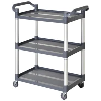 HOMCOM Chariot de service desserte de cuisine à roulettes 3 étagères dim. 88L x 44l x 93H cm alu. polypropylène gris(m-10)