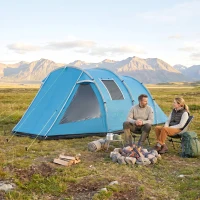 Outsunny Campingzelt Trekkingzelt Zelt, wetterbeständig, 2 Räume,  475 x 264  cm Breite x 172, Blau(m-10)