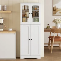 HOMCOM Buffet haut cuisine, vaisselier vitrine en acrylique, 4 portes, 10 compartiments, 8 porte-racks, 60 x 40 x 162 cm, blanc(m-9)