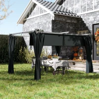 Outsunny Pérgola con Techo Retráctil 4x3 m Cenador con Paredes Laterales Anti-UV Resistente al Agua para Jardín Patio Gris Oscuro(m-10)