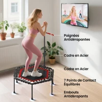 SPORTNOW Trampoline de fitness 114 cm, cordes élastiques, poignée réglable 3 positions, trampoline d'exercice silencieux, rouge(m-6)
