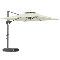 Outsunny Parasol déporté carré 2,5 x 2,5 m, parasol de jardin extérieur, Double Toit, inclinable, 2 bases, manivelle, Crème(m-11)