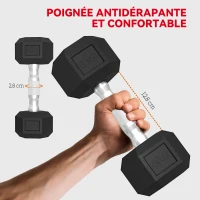 SPORTNOW Ensemble d'Haltères Hexagonaux avec Support, Haltères Revêtus de Caoutchouc, Poignées Antidérapantes en Chrome, Noir(m-5)