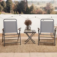 Outsunny Conjunto de Mesa e Cadeiras de 3 Peças Móveis de Jardim Dobráveis com Encosto Ajustável e Bancada de Vidro Cinza(m-10)