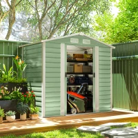 Outsunny Abrigo de Jardim Exterior 2,36m² 213x120x194 cm com Base Reforçada (Piso NÃO Incluído) e Portas de Correr Verde Claro(m-10)