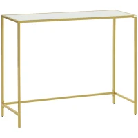 HOMCOM Mesa Consola Mesa de Entrada com Vidro e Estrutura de Aço para Corredor Sala de Estar Estilo Moderno com Anti-Rolamento Carga Máxima 25kg 100,5x35x80cm Branco e Dourado(m-1)