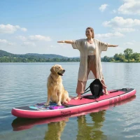 Outsunny Sup Gonfiabile con Sedile, Pagaia e Accessori, in Plastica ed EVA, 335x82x15 cm, Blu e Rosa(m-9)