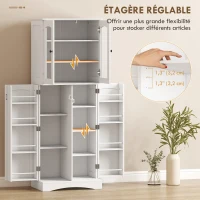 HOMCOM Buffet haut cuisine, vaisselier vitrine en acrylique, 4 portes, 10 compartiments, 8 porte-racks, 60 x 40 x 162 cm, blanc(m-5)