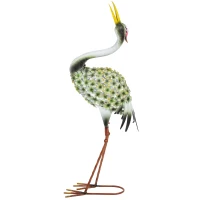 Outsunny Statues de Jardin, Sculpture de Héron en Métal, Statues d'oiseaux 71 cm, pour Cour, Étang, Terrasse, Vert(m-12)