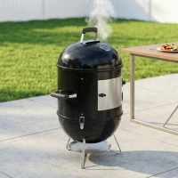 Outsunny Fumoir 3 en 1 avec 3 Grilles de Cuisson, Thermomètre Intégré, Ventilation Réglable, 62,5x47,5x91cm, Noir(m-2)