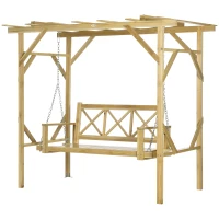 Outsunny schommelbank met pergola, 2-zits tuinschommel, massief hout, naturel(m-10)