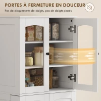 HOMCOM Buffet haut cuisine, vaisselier vitrine en acrylique, 4 portes, 10 compartiments, 8 porte-racks, 60 x 40 x 162 cm, blanc(m-7)