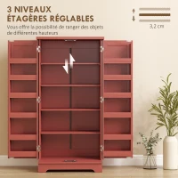 HOMCOM Buffet cuisine armoire de cuisine 5 niveaux avec portes et étagères réglables 60l x 40P x 120H cm grain de bois rouge(m-5)