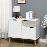 HOMCOM Aparador de Sala de Estar com 2 Portas e 1 Gaveta Aparador para Escritório Estúdio Dormitório 98x39x81,5cm Branco Cinza(m-9)