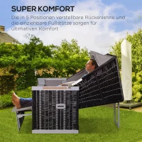 Outsunny Strandstoel dubbele ligstoel met beschermhoes voor bekerhouders PE rotan grijs(m-4)