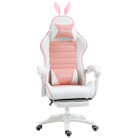 Vinsetto Gamingstoel Ergonomische Gamerstoel met lendensteun, voetsteun, konijnenoren, hoofdkussen Roze