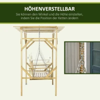 Outsunny schommelbank met pergola, 2-zits tuinschommel, massief hout, naturel(m-5)