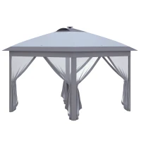 Outsunny 3,3 x 3,3 m Faltpavillon mit LED-Beleuchtung, Meshvorhänge, Tragetasche, Grau(m-11)