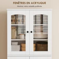 HOMCOM Buffet haut cuisine, vaisselier vitrine en acrylique, 4 portes, 10 compartiments, 8 porte-racks, 60 x 40 x 162 cm, blanc(m-6)