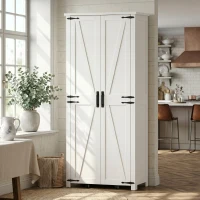 HOMCOM Buffet haut cuisine, armoire cuisine, 2 portes avec roulette, 6 compartiments, 14 porte-racks, étagères réglables, blanc(m-9)