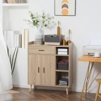 HOMCOM Aparador Moderno com 2 Portas 1 Gaveta e 3 Prateleiras Abertas Aparador Auxiliar de Armazenamento 80x30x96,5cm Madeira(m-10)
