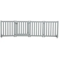 PawHut Barrera de Seguridad para Perro Plegable de Doble Cara en Madera, 4 Paneles con Puerta, Pies de Soporte, 205 x 60 cm, Gris(m-7)