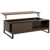 HOMCOM bijzettafel met liftfunctie, verborgen opbergvak, walsnushoutlook, stalen frame, 102 x 58 x 35,5 cm(m-1)