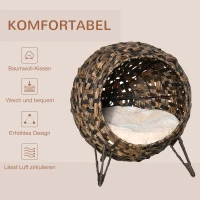 PawHut kattenhuis met kussen kattenslaapplaats kattengrot verhoogde poten PE-rotan(m-5)