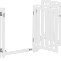 PawHut Barriera per Cani Pieghevole a 4 Pannelli con Porta in Legno, 205x60 cm, Bianco(m-9)