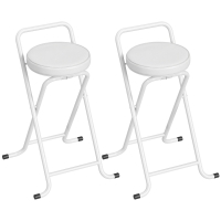 HOMCOM Tabourets de Bar Pliants Lot de 2, sans Assemblage, Chaises de Bar, Assise Rembourré 63H cm, Cadre en Acier, Blanc