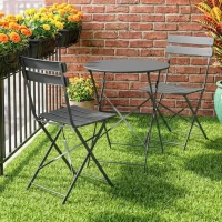 Outsunny Ensemble de Bistrot Jardin 3 Pièces Table et 2 Chaises Pliantes avec Double Protection Anti-Rouille Métal Gris(m-2)