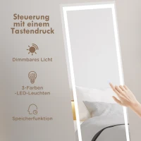 HOMCOM Staande spiegel Wandspiegel, volledige lichaamsspiegel, met LED's, 40 cm x 150 cm, Wit + Zilver(m-4)