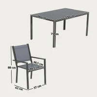 Outsunny Set da Giardino 7pz con Tavolo a Doghe e 6 Sedie Impilabili, in Acciaio e Texteline, Grigio(m-3)
