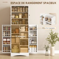 HOMCOM Buffet haut cuisine, vaisselier vitrine en acrylique, 4 portes, 10 compartiments, 8 porte-racks, 60 x 40 x 162 cm, blanc(m-4)