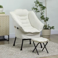 HOMCOM Poltrona Sala de Estar com Apoio para os Pés Poltrona Relax para Leitura com Bolsos Laterais 80x78x100 cm Creme(m-10)
