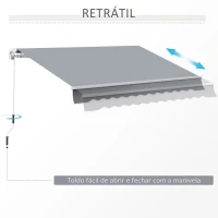 Outsunny Toldo Manual Retrátil 395x245 cm Toldo para Varanda com Manivela Anti-UV Estrutura de Alumínio para Jardim Janelas Cinzento(m-7)