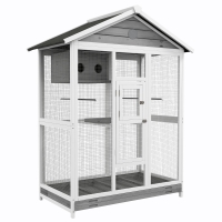 PawHut Houten vogelkooi met 4 zitstokken, asfaltdak, waterdicht, 112 x 68 x 154 cm