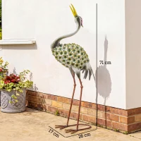 Outsunny Statues de Jardin, Sculpture de Héron en Métal, Statues d'oiseaux 71 cm, pour Cour, Étang, Terrasse, Vert(m-3)