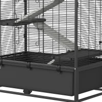 PawHut Cage pour Rongeurs sur Roulantes, 4 Niveaux, 3 Plateformes, 3 Rampes, Bouteille d'Eau, 75x46x94,5cm, Noir(m-13)