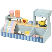 AIYAPLAY IJssalon Houten Speelgoed – 18-delige IJsetenset voor Kinderen, Accessoires voor Kinderkeuken, IJstoonbank, Rollenspel, Speelgoedwinkel, Montessori Speelgoed voor Jongens en Meisjes 2-5 Jaar(m-1)
