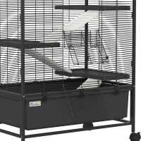 PawHut Cage pour Rongeurs sur Roulantes, 4 Niveaux, 3 Plateformes, 3 Rampes, Bouteille d'Eau, 75x46x94,5cm, Noir(m-11)