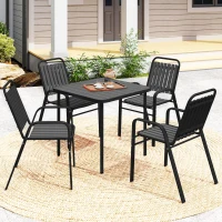 Outsunny Set 4 Sedie da Giardino Impilabili con Schienale Alto e Braccioli, in PP e Acciaio, 56x66x91 cm, Nero(m-10)