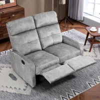 HOMCOM Doppelsitz-Sessel, Relaxsessel mit verstellbarer Doppellehne und Fußablage, für Wohnzimmer, Stoffbezug, Grau(m-10)